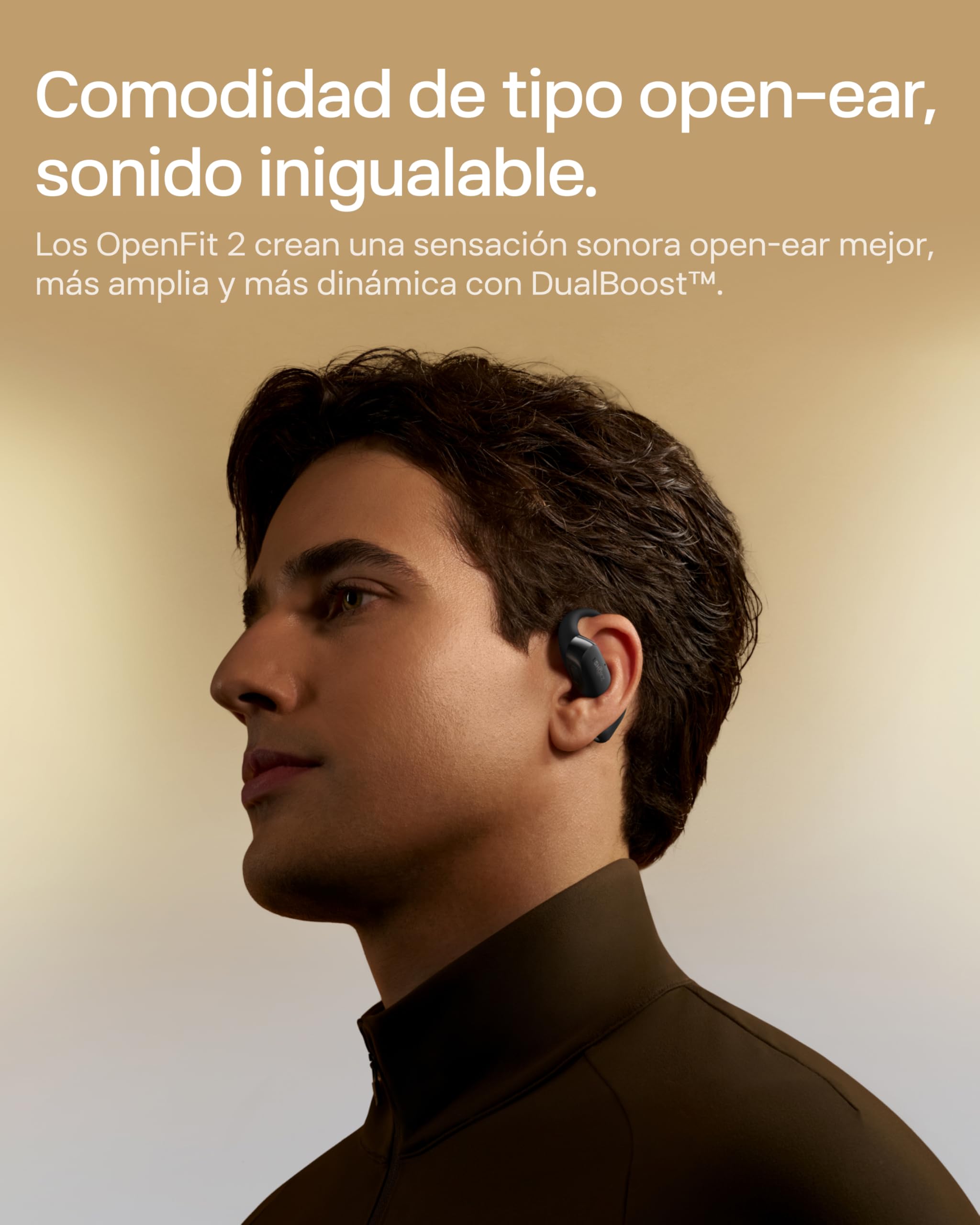 SHOKZ Auriculares Open-Ear OpenFit 2 Wireless Bluetooth, 48h Duración,Negro | Con micrófono | Auriculares de Gancho | Resistencia al Agua IP55 | Carga rápida | con Bolsa de Transporte