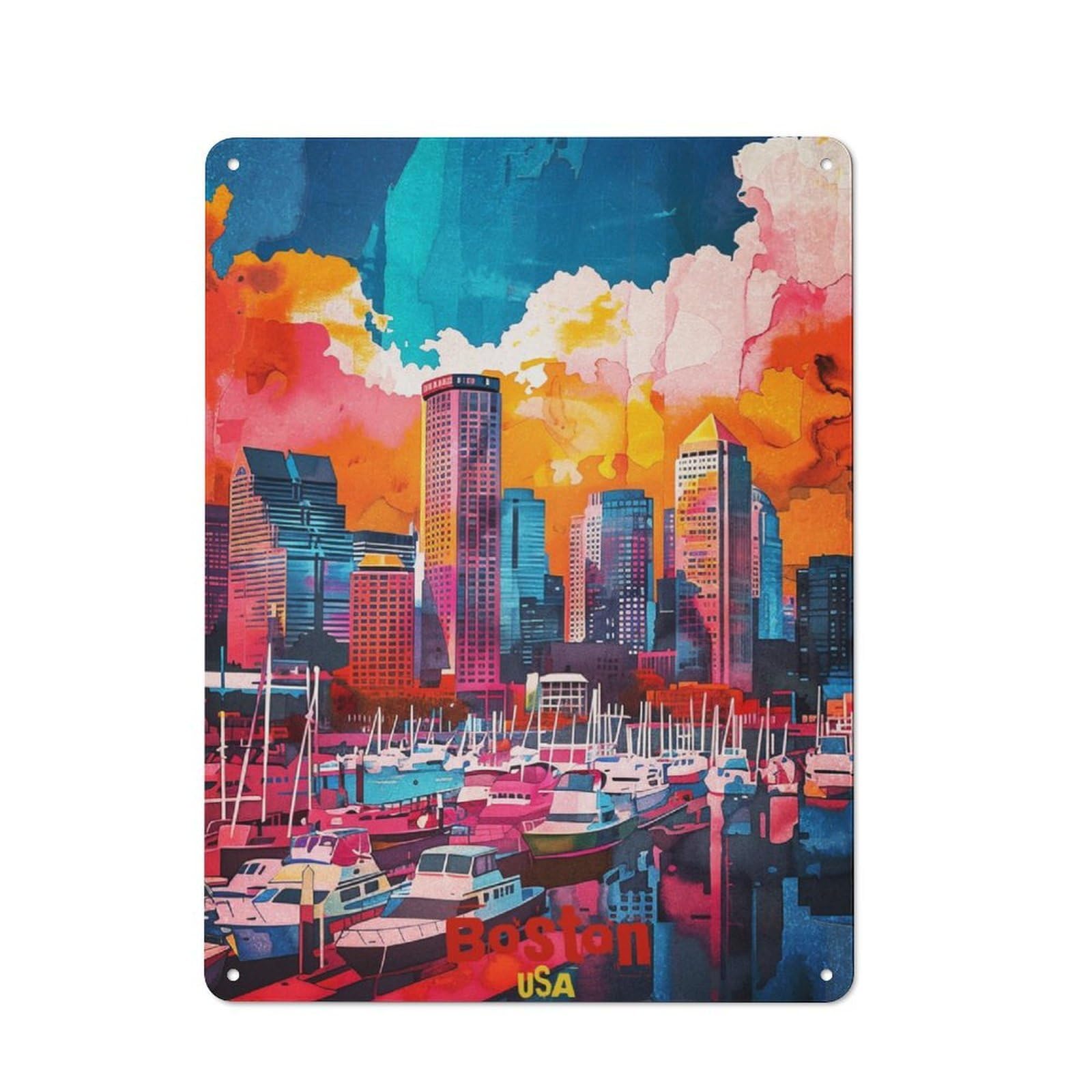 Junmoney Boston Art Industrial-Style Metal Plaque 40X30cm For Workshop Wall, For Vintage Wall Decor Fans, For Themed Room Decoration