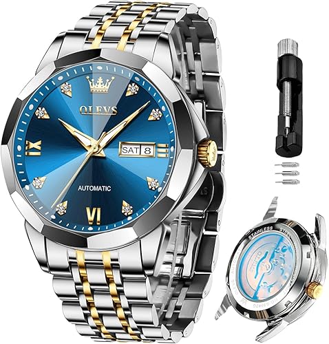Miniatura 10 de OLEVS Relojes para hombre, cronógrafo, vestido de negocios, cuarzo de acero inoxidable, impermeable, luminoso, fecha, reloj de pulsera