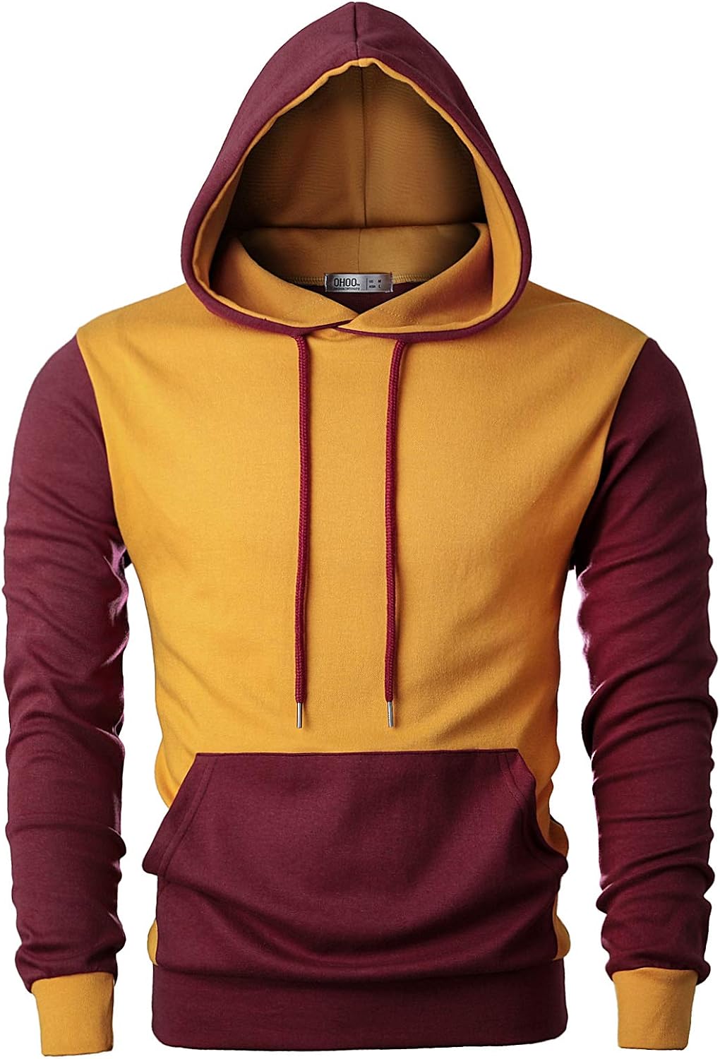 Ohoo Mens Color-Block Hooded Sweatshirt with Kangaroo Pocket Slim Fit Lightweight Pullover