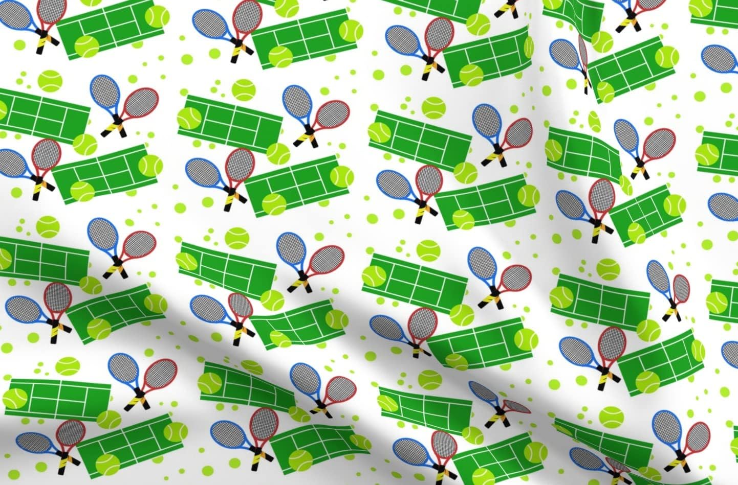 Spoonflower Fabric - Tennis Match Sports Ball Printed on Organic Cotton Sateen Fabric by The Yard - Sewing Quilting Apparel Home Decor