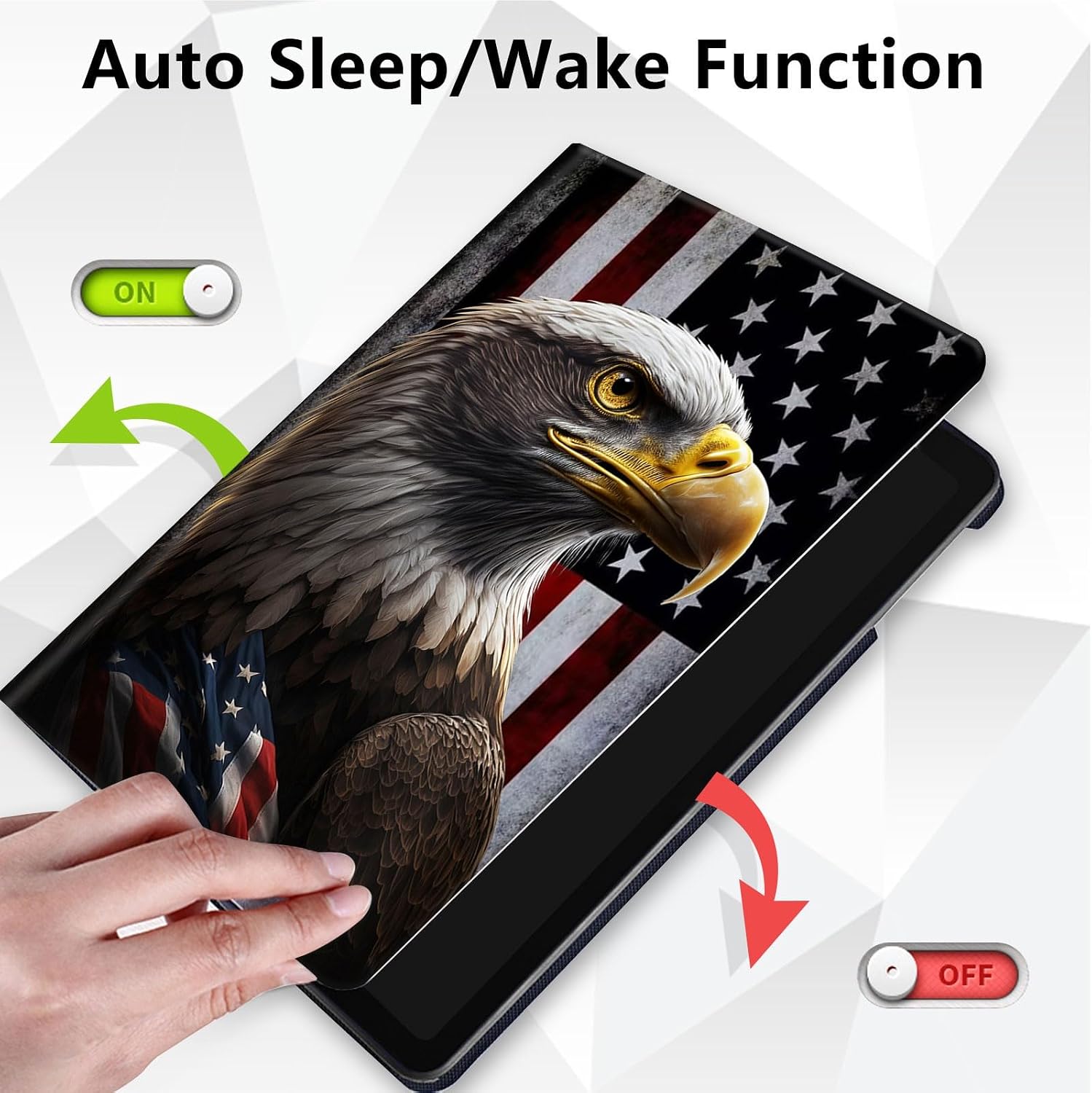 for iPad 9.7 Inch Case for iPad 6th/5th Generation Case 2018 2017(Model: A1893 A1954 A1822 A1823),360 Degree Rotating Stand Smart Protective Cover Case for iPad 9.7 2018/2017,American Flag Eagles image 4