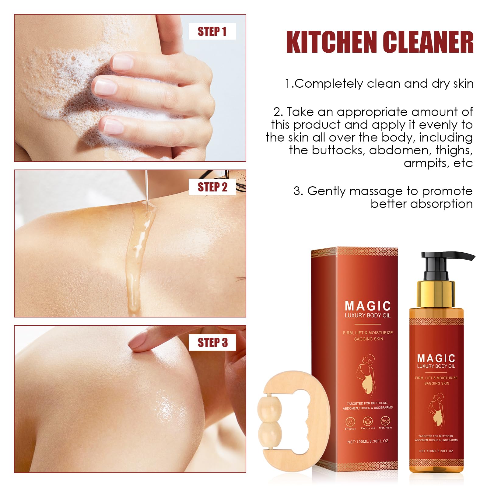Yooyan Body Oil, Glow Tight Body Oil Life Lifting Skin Firming Beauty for Dry Reduces Fine Lines Sag Care Gentle Formula All Skin Types - Image 3
