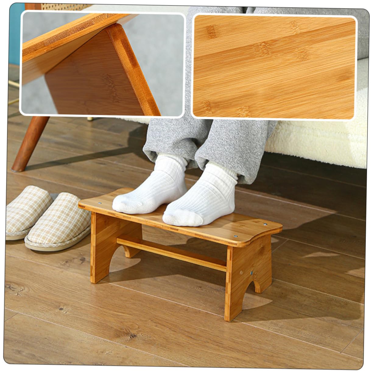 HOODANCOS Non Skid Wooden Toilet Footstool for Bathroom Multi Functional Step Stool for Shoe Changing and Foot Support Wooden Footrest for Adults