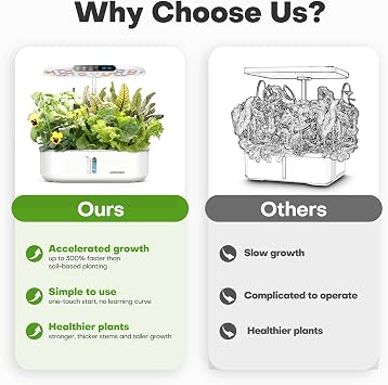 نظام زراعة Ahopegarden Hydroponics مع 12 كبسولة، مجموعة حديقة داخلية مع ضوء LED للنمو وشاشة LCD لدرجة الحرارة والرطوبة، مضخة زراعة ذكية وهادئة للأعشاب والخس والخضروات واستخدام حديقة المطبخ