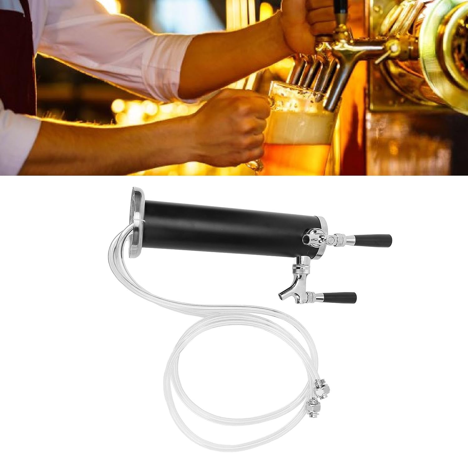 Greensen Dual Tap Beer Kegerator Tower Stainless Steel Beer Tower Draft Dispenser for Commercial Bar Restaurant Home Use (Black)