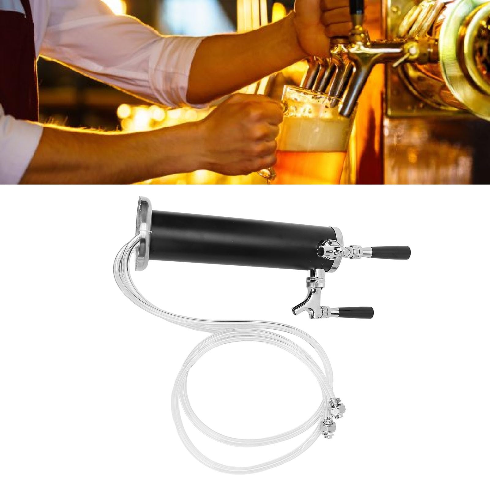 ZJchao Torre Kegerator de Cerveza de Doble Grifo, Kit Dispensador de Cerveza de Barril de Acero Inoxidable de Primera Calidad para Fiesta, Bar, Pub, Restaurante, Uso Comercial, Duradero y (BLACK)