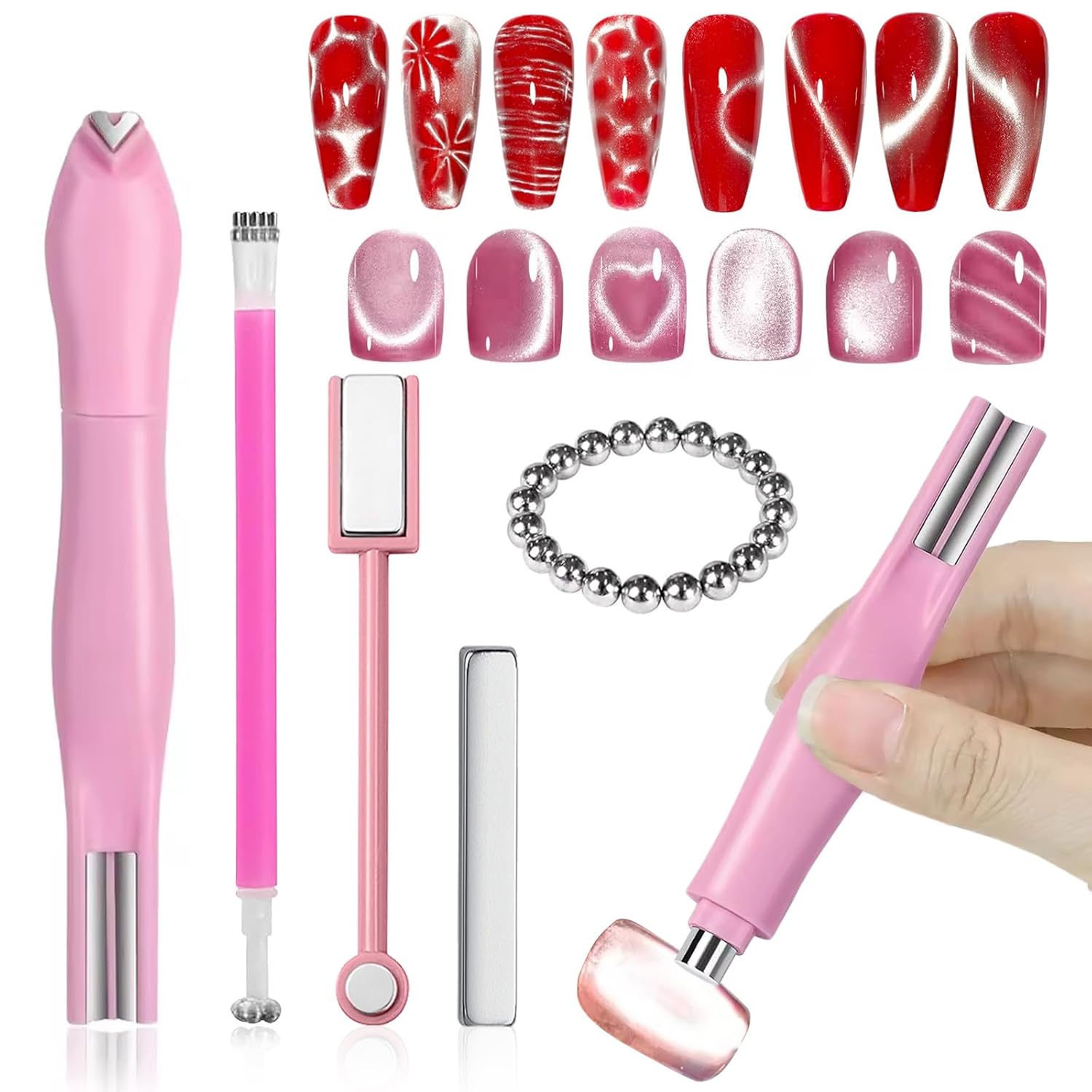 DANNEASY Heart Cat Eye Magnet for Nails, 24PCS 3 in 1 Cat Eye Nail Magnet Stick Gel Nail Polish Magnetic Beads Multifunctional Manicure Magnets Design Tool for DIY Home & Salon