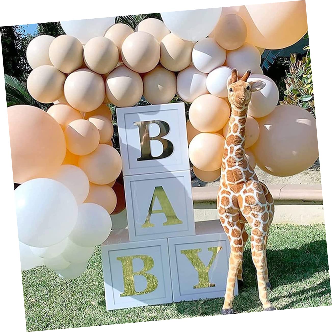 KOMBIUDA Babyboxen mit Luftballonketten aus Papier zur Babyparty Dekoration für Jungen Babybausteine für Shower und Geburtstag