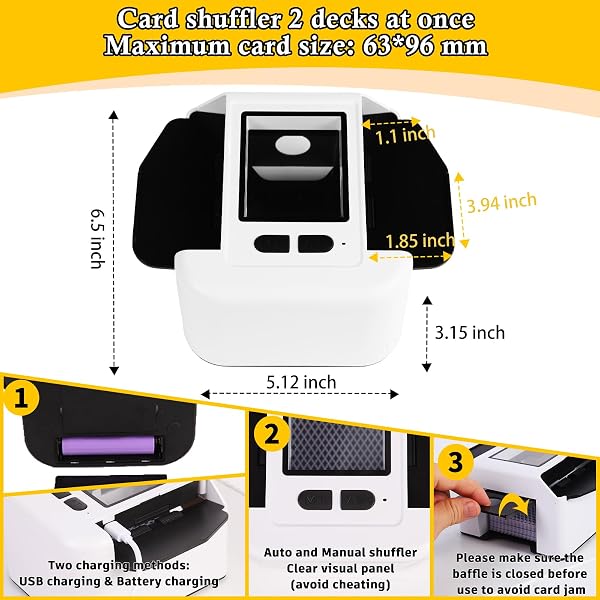 Shuffler automatico per carte da 1-2 deck, 2000 mAH ricaricabile e portatile USB di ricarica Shuffler One-Press AUTO e modalità manuale per mischiare carte per poker UNO Blackjack Skip-Bo - 4