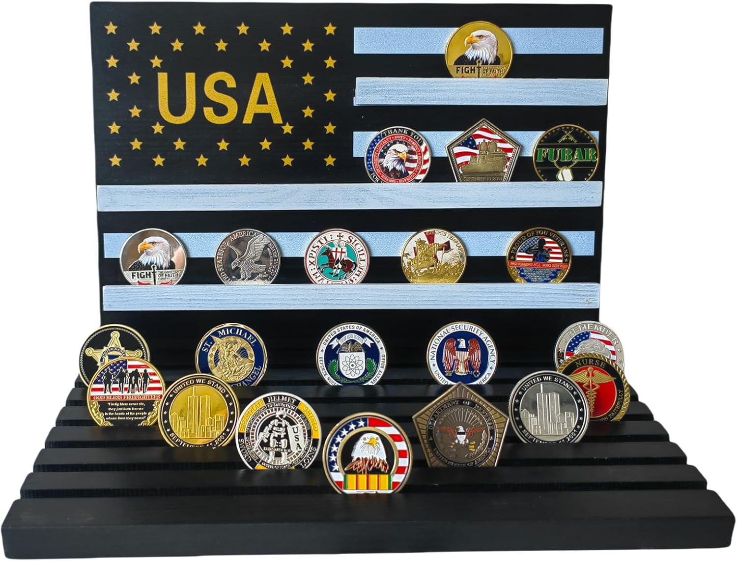 チャレンジコイン スタンドのおすすめ人気商品一覧 通販 - Yahoo!ショッピング DICOSMETIC チャレンジコインディスプレイスタンド  木製チャレンジコインディスプレイスタンド、11列ミリタリーコイン木製ホルダーラックスタンド、コイン80枚収納、メダルディスプレイスタ