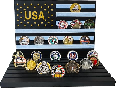 Wooden Military Challenge Coins Display Holder, Coin Holder, Medal Display Stand, Handcrafted, 11 Row, Holds 80 Coins