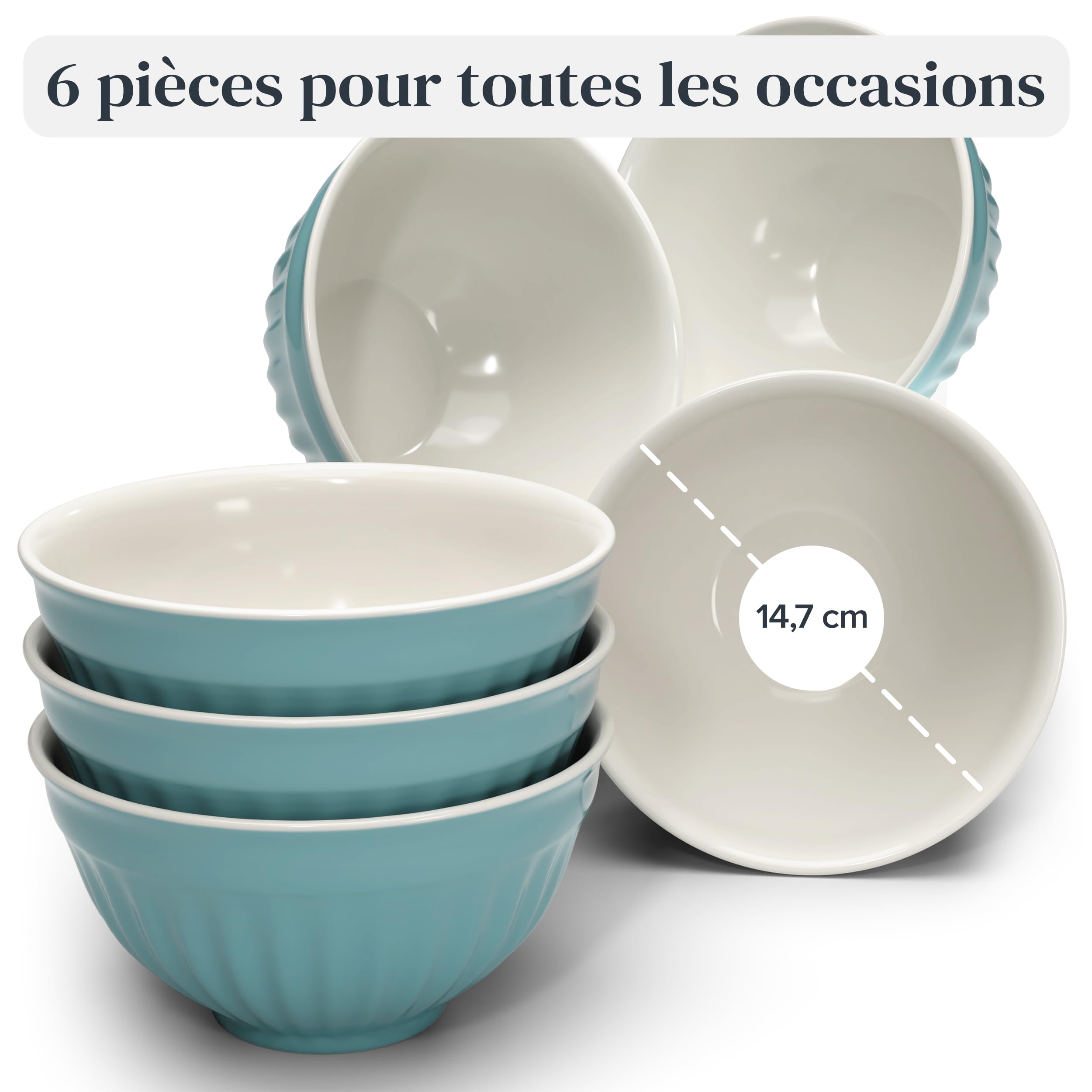 Ceramiczne miseczki na musli dla 6 osób, zwycięzca testu Hygge, fantastyczny skandynawski zestaw misek do musli, mała miska, miska na musli - Pure Living w kolorze petrol