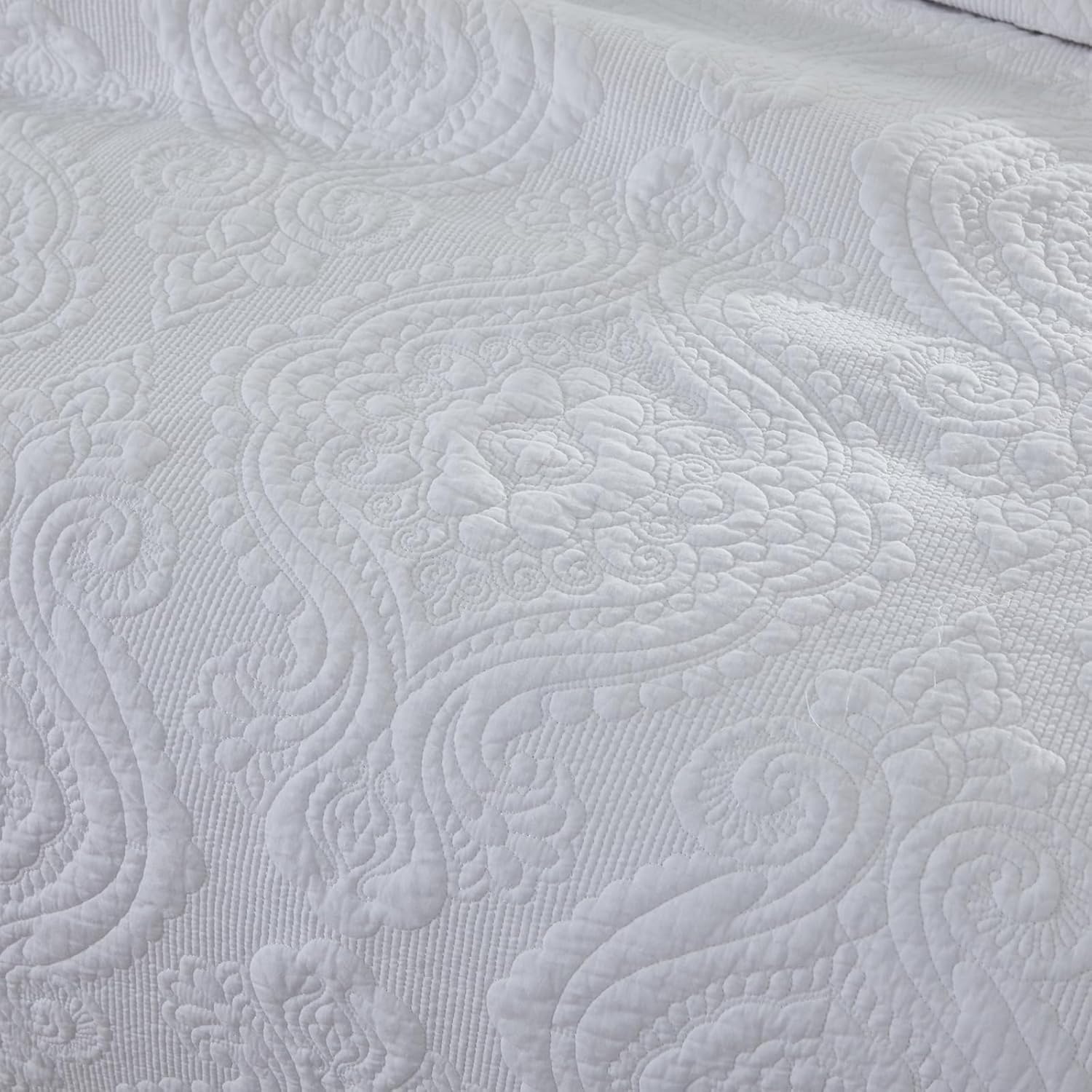 Brandream White Quilts Queen Size Cotton Quilt Set Farmhouse Damask Matelasse Coverlet Set 3-Piece - Image 6