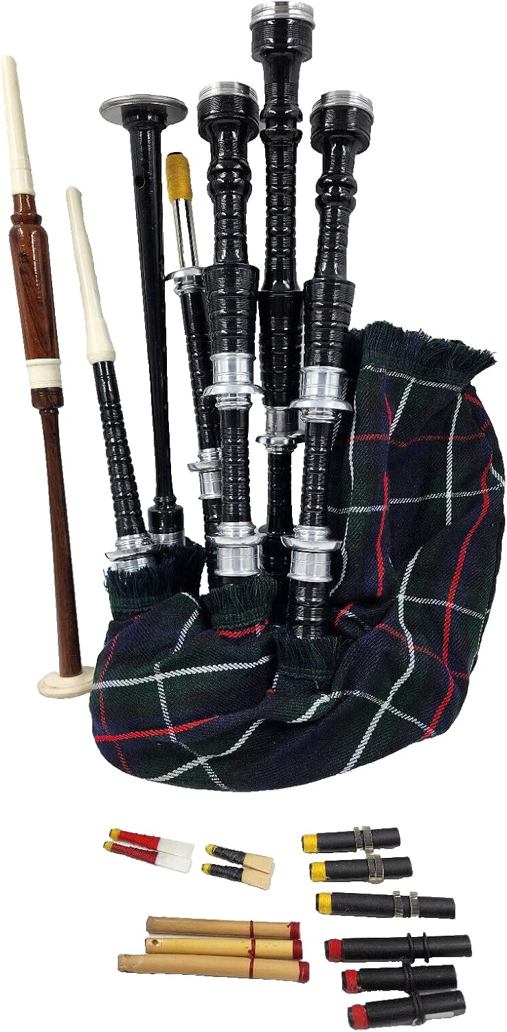 Great Highland Bagpipes Rosewood Black Finish Silver Mounts - Full Set Scottish Highland Bagpipe - Carring Case - tutor Book