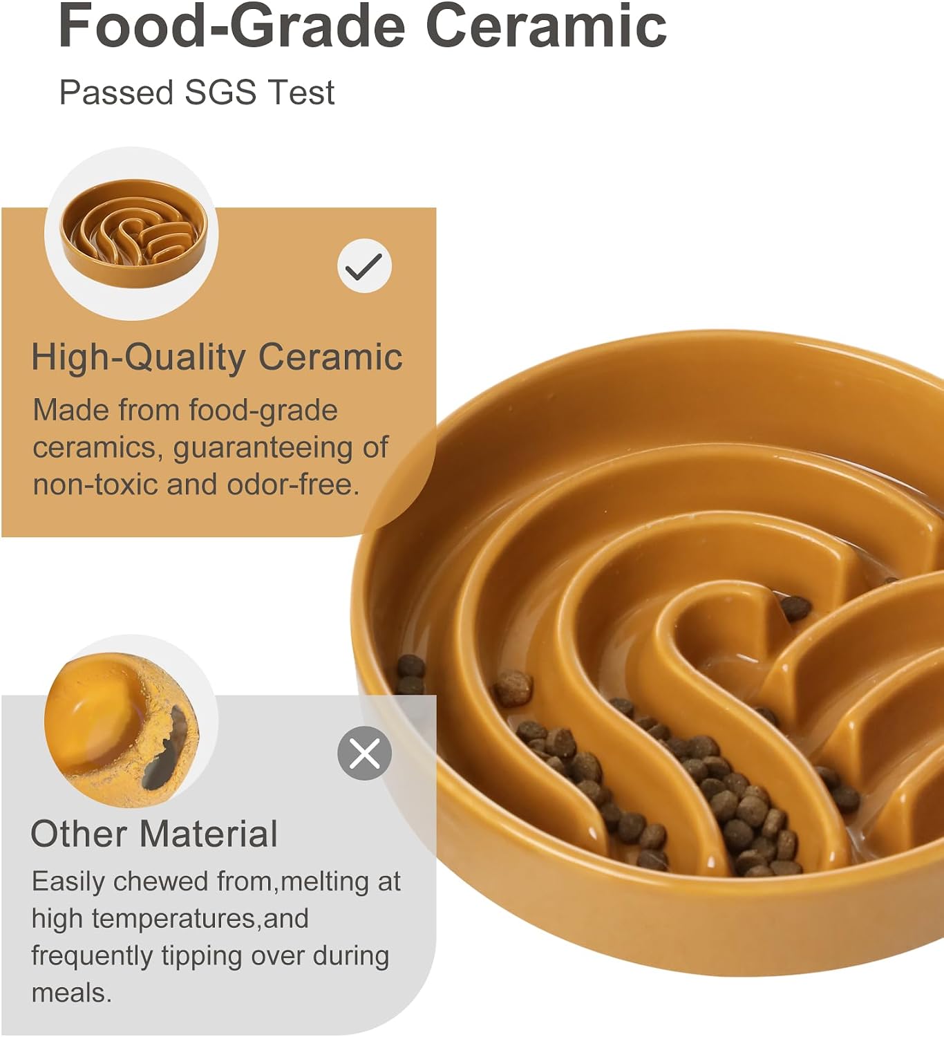 Ceramic Maze Dog Slow Feeder with Non-Slip Silicone Rim – Heavy-Duty Stoneware Bowl with Puzzle Pattern for Bloating & Obesity Prevention (Orange-S)