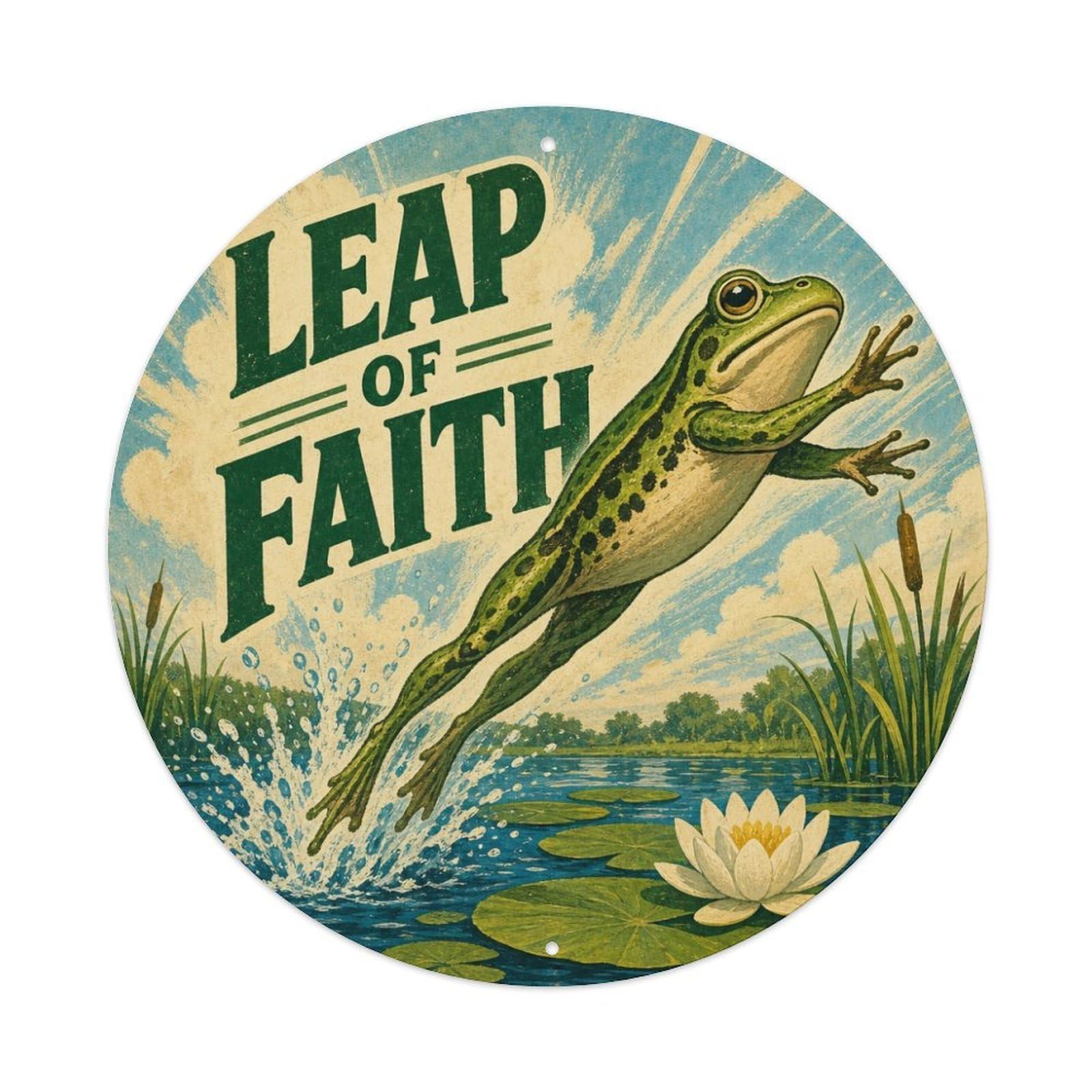 Comic Frog Wildlife Saying Leap Faith Vintage Graphic Metal Tin Sign