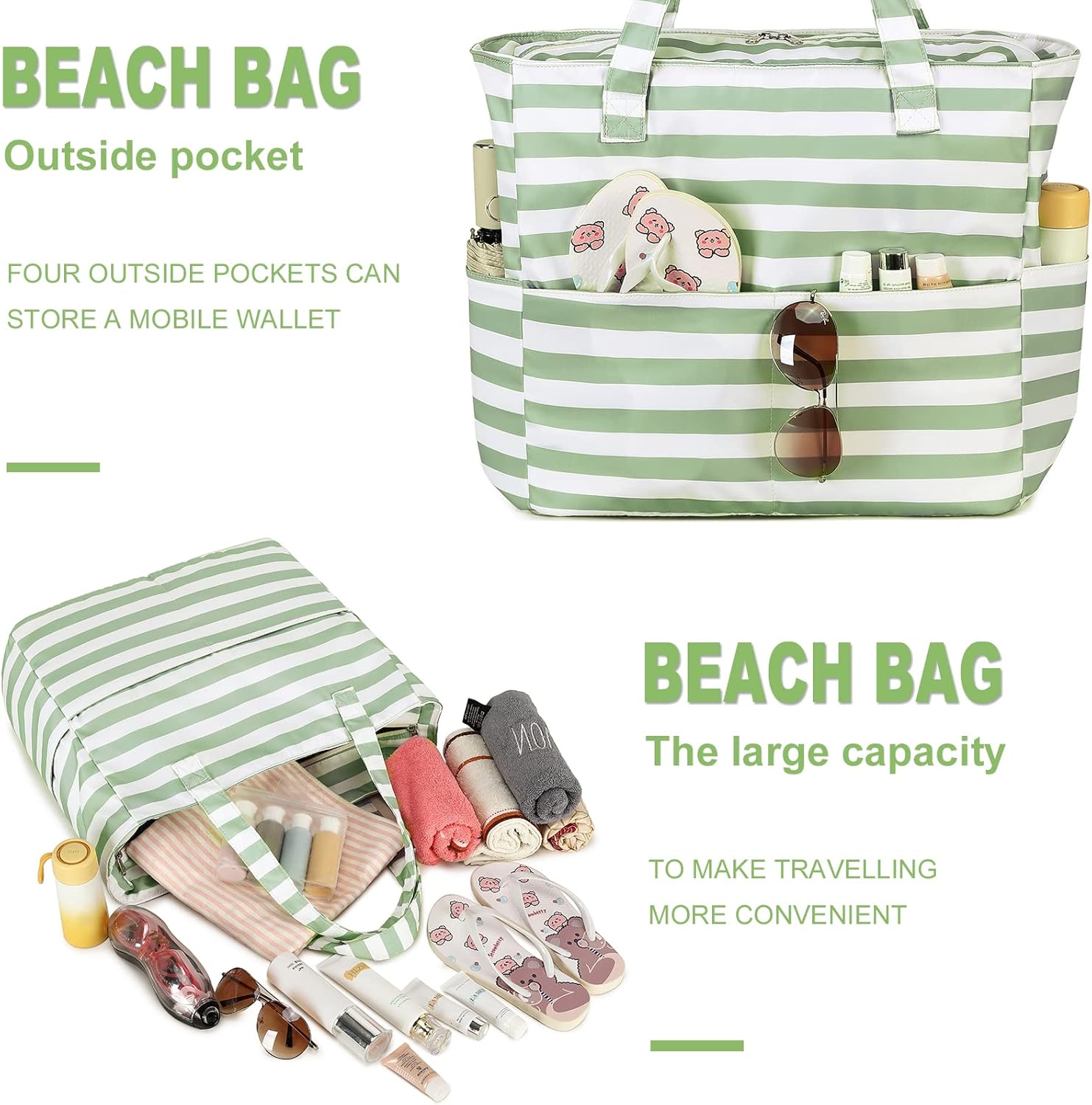 LEDAOU Beach Bag Waterproof Sandproof Women Beach Tote Pool Bag with Zipper for Gym Grocery Travel with Wet Pocket | Sandproof, with Zipper, for Gym, Grocery, Travel, with Wet Pocket - Image 5