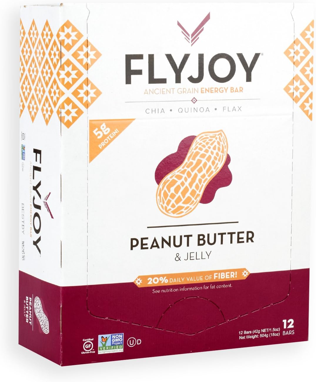 FLYJOY Ancient Grain Energy Bars | Quinoa + Oats + Flax + Chia (12 Bars) (Peanut Butter & Jelly)