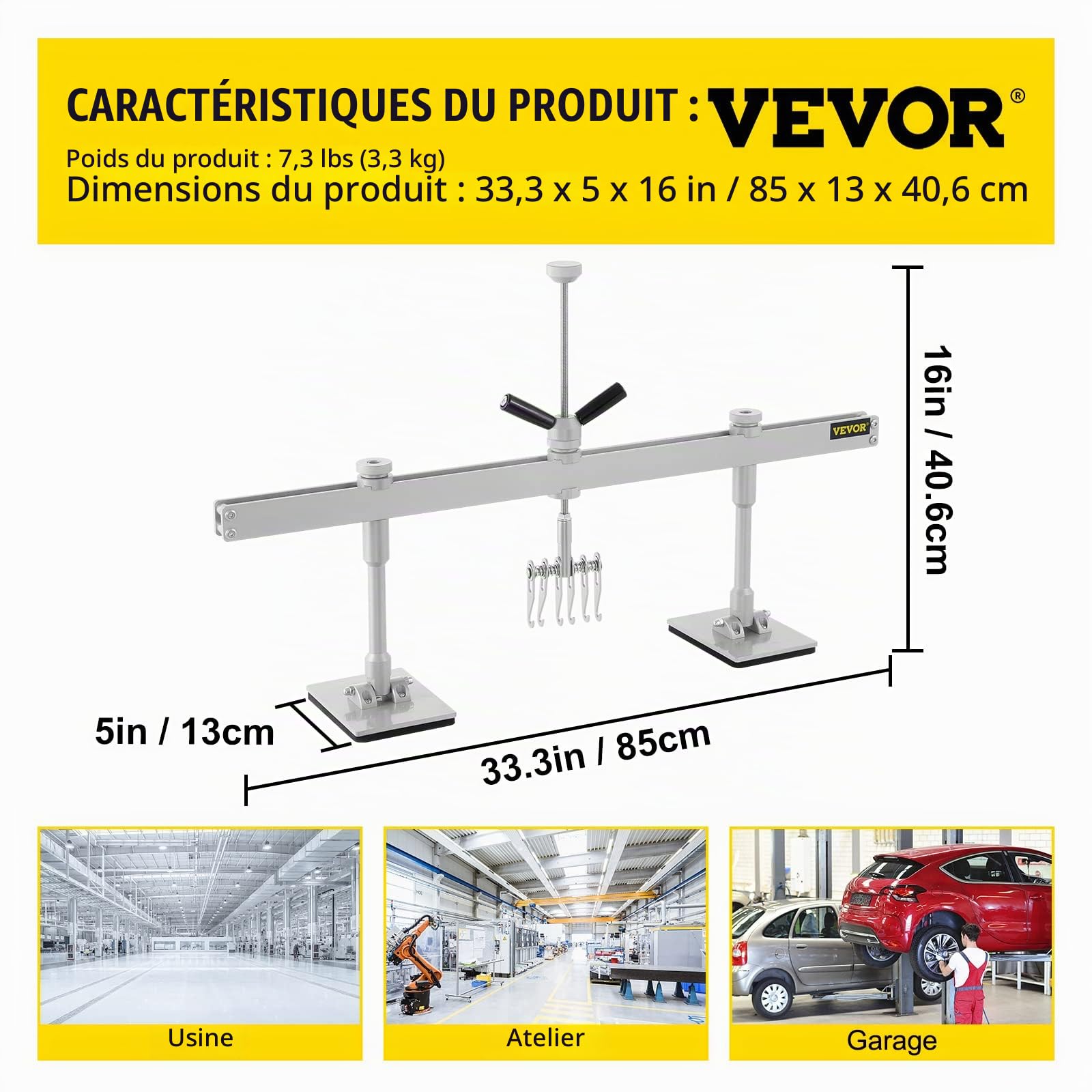 VEVOR Outil de Débosselage Extracteur de Bosse Réparation de Bosse Débosselage Carrosserie sans Peinture Kit avec 6 Crochets à Griffes en Aluminium pour Carrosserie Voiture Réfrigérateur (85CM)