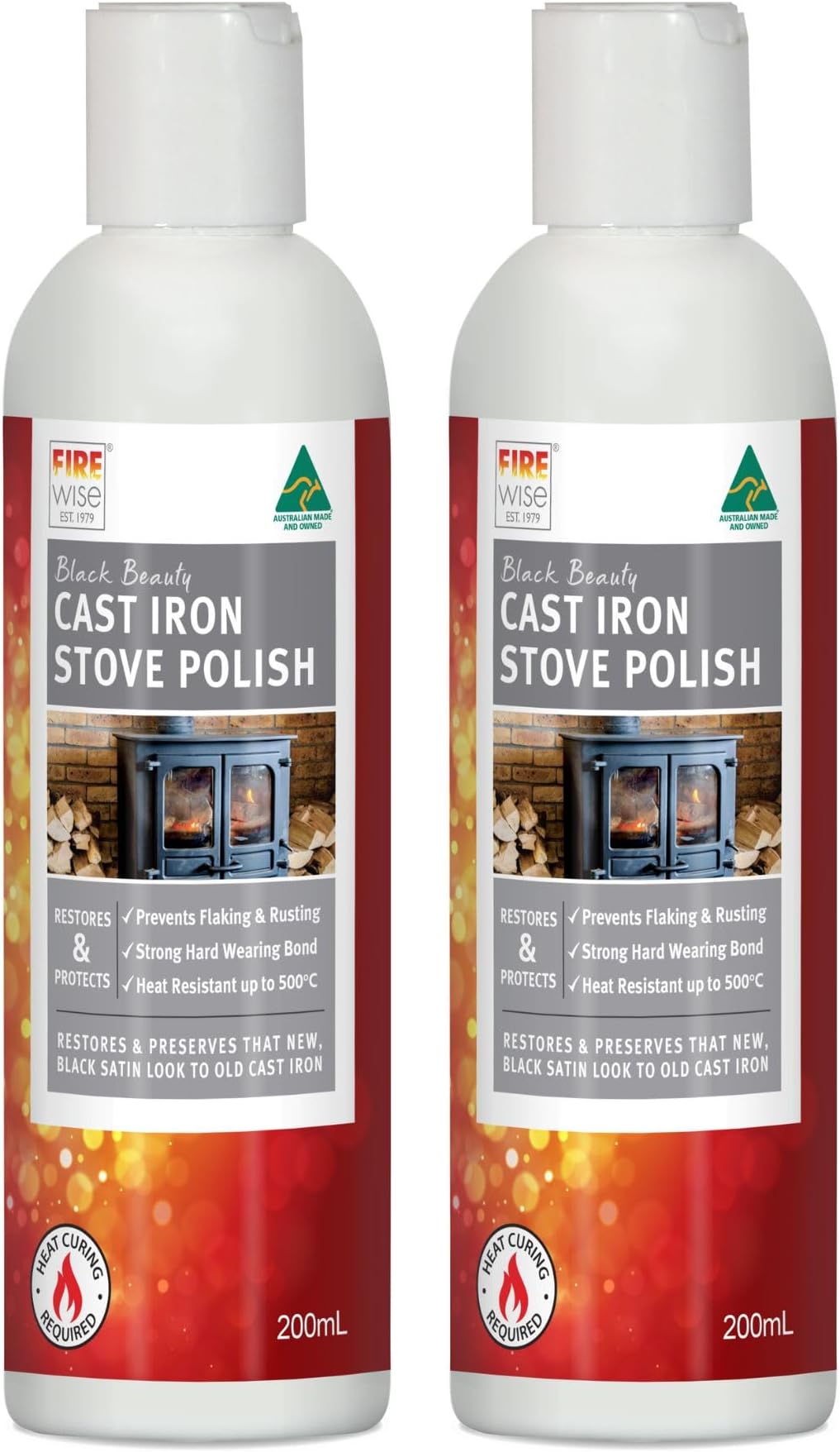 Black Beauty Cast Iron Stove Polish Restore That, Black Satin Finish Provides Ongoing Protection Against Flaking, Rusting and Pitting 2 x 6.7 Fl oz