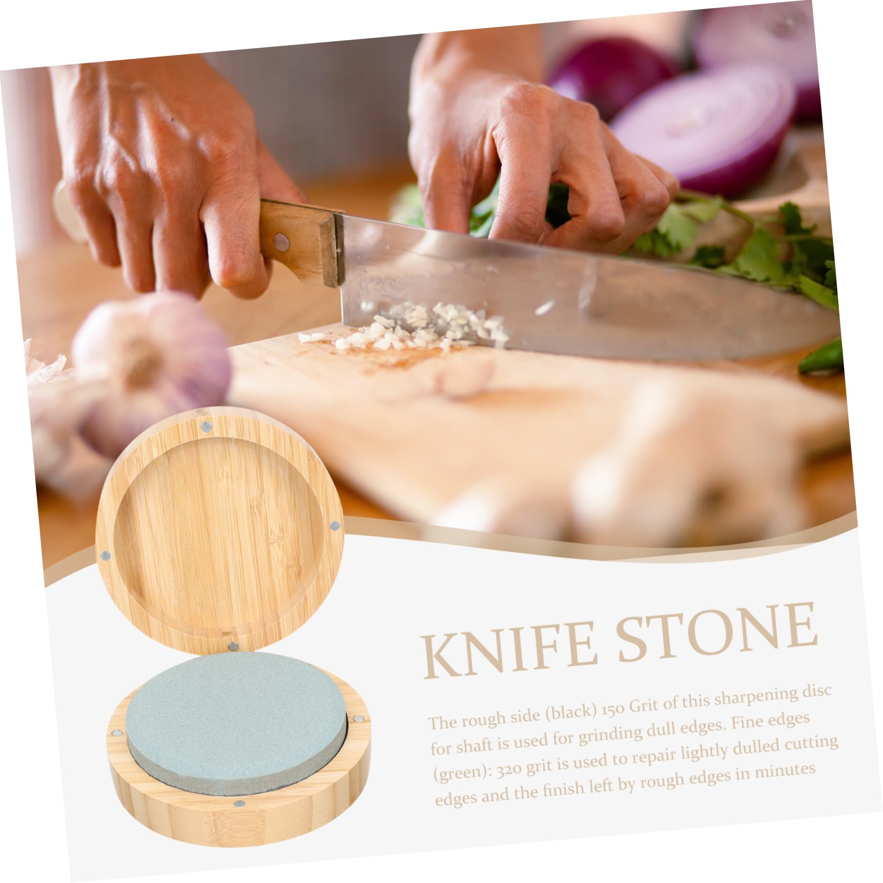 ARTIBETTER Round Whetstone Wet Sharpener Scissors Sharpener Chainsaw Mill Grinding Stones Safety Sharpener Kitchen Accessory Blade Sharpener Knives Whetstone Hatchet Bamboo White Corundum Ax