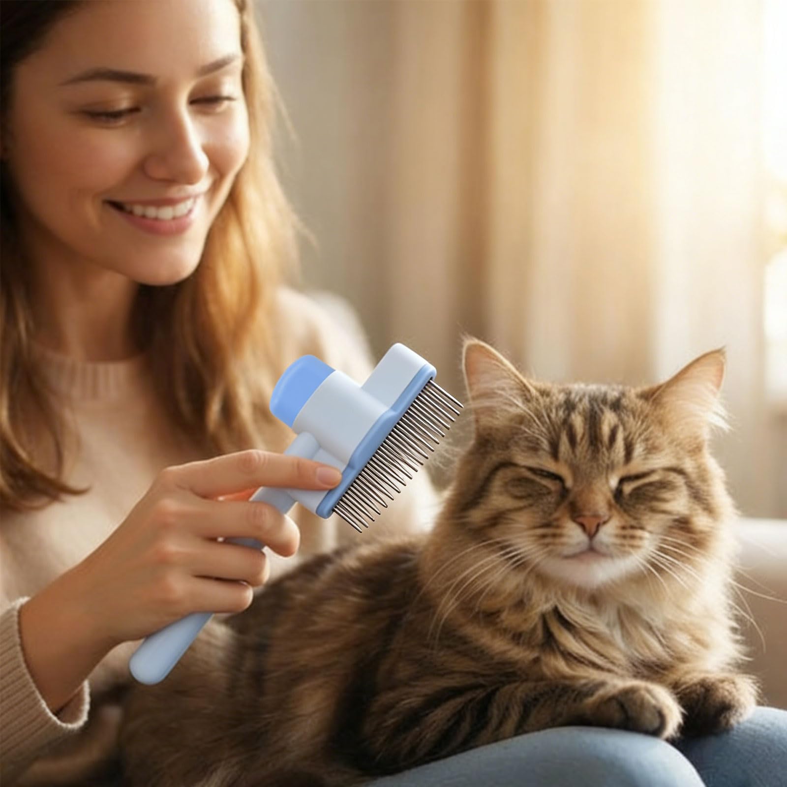 Brosse Poil Chat, Peigne Anti Puces Pour Chaton, Peignes à Dents En Acier Inoxydable pour Chats et Chiens, Brosse Autonettoyante pour Long Court, pour enlever les Poils Morts Animaux de Compagnie