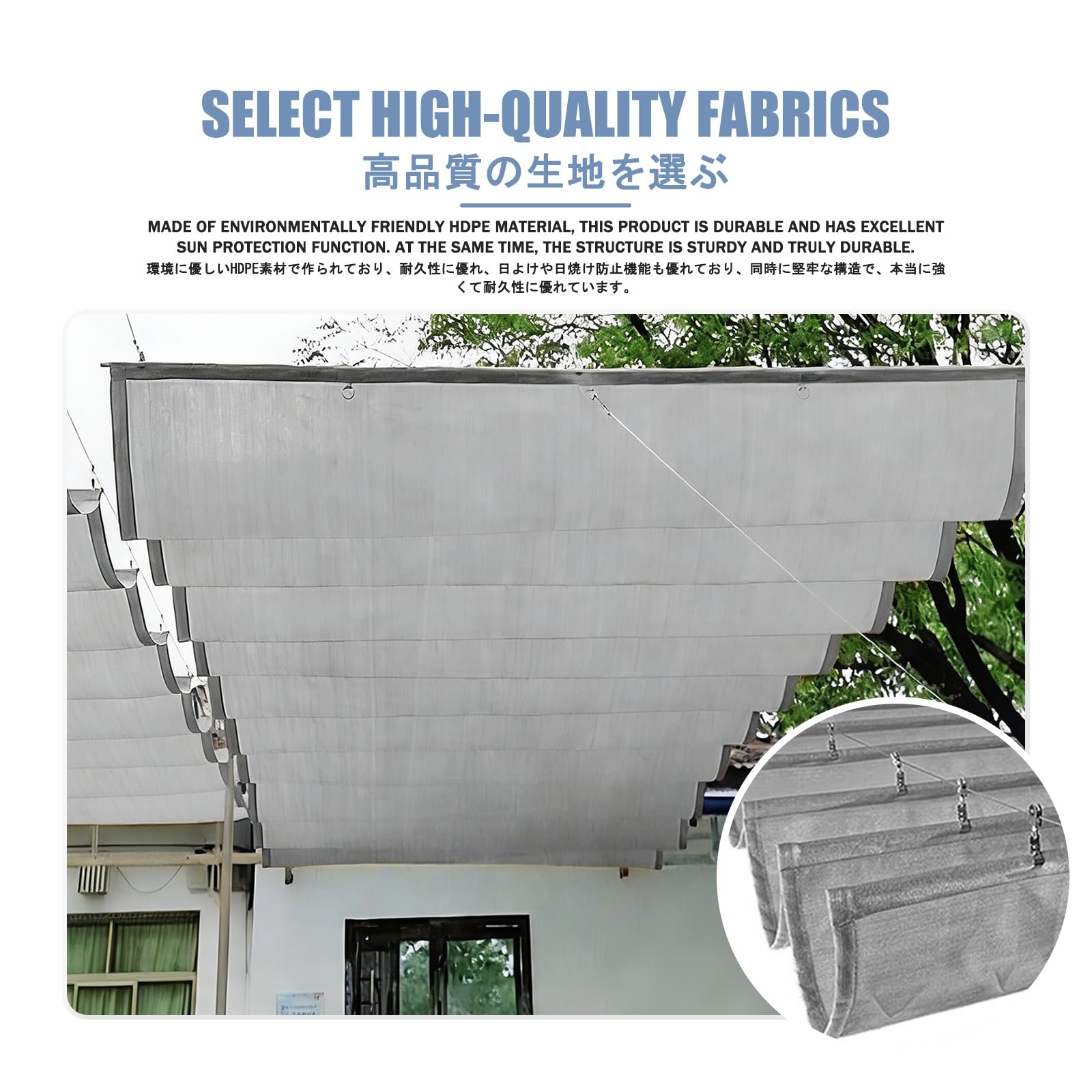 Toldo retráctil impermeable, diseño ondulado, con herrajes, ideal para patios al aire libre, cubiertas, porches y hoteles, 1,4 x 8 m / 4.6x26.2ft