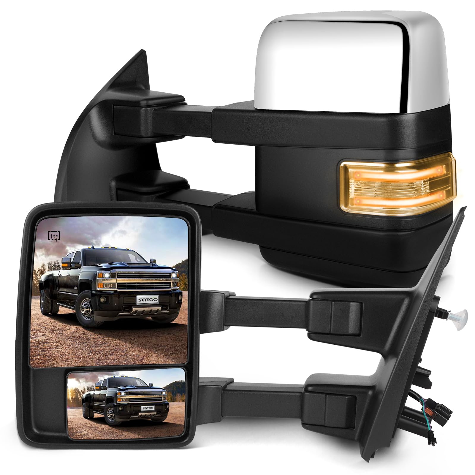 SCITOO Tow Mirrors Fit for 2004-2014 For Ford For F150 Pickup Chrome Truck
