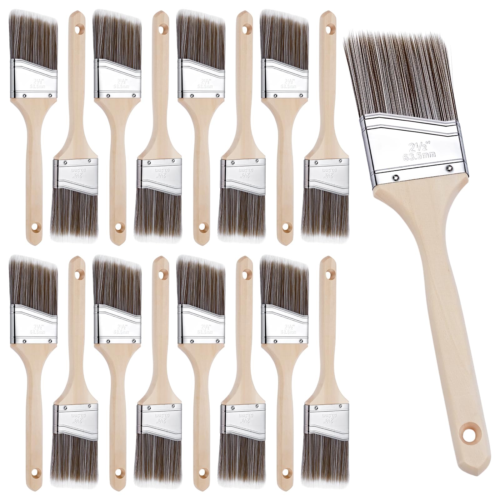 Paquete de 20 pinceles de nailon, 6,3 cm, ángulo de 6,3 cm, pincel de pintura de madera a granel para pintura de manchas, valla de pared, muebles de madera, marco de puerta, armario, ventana