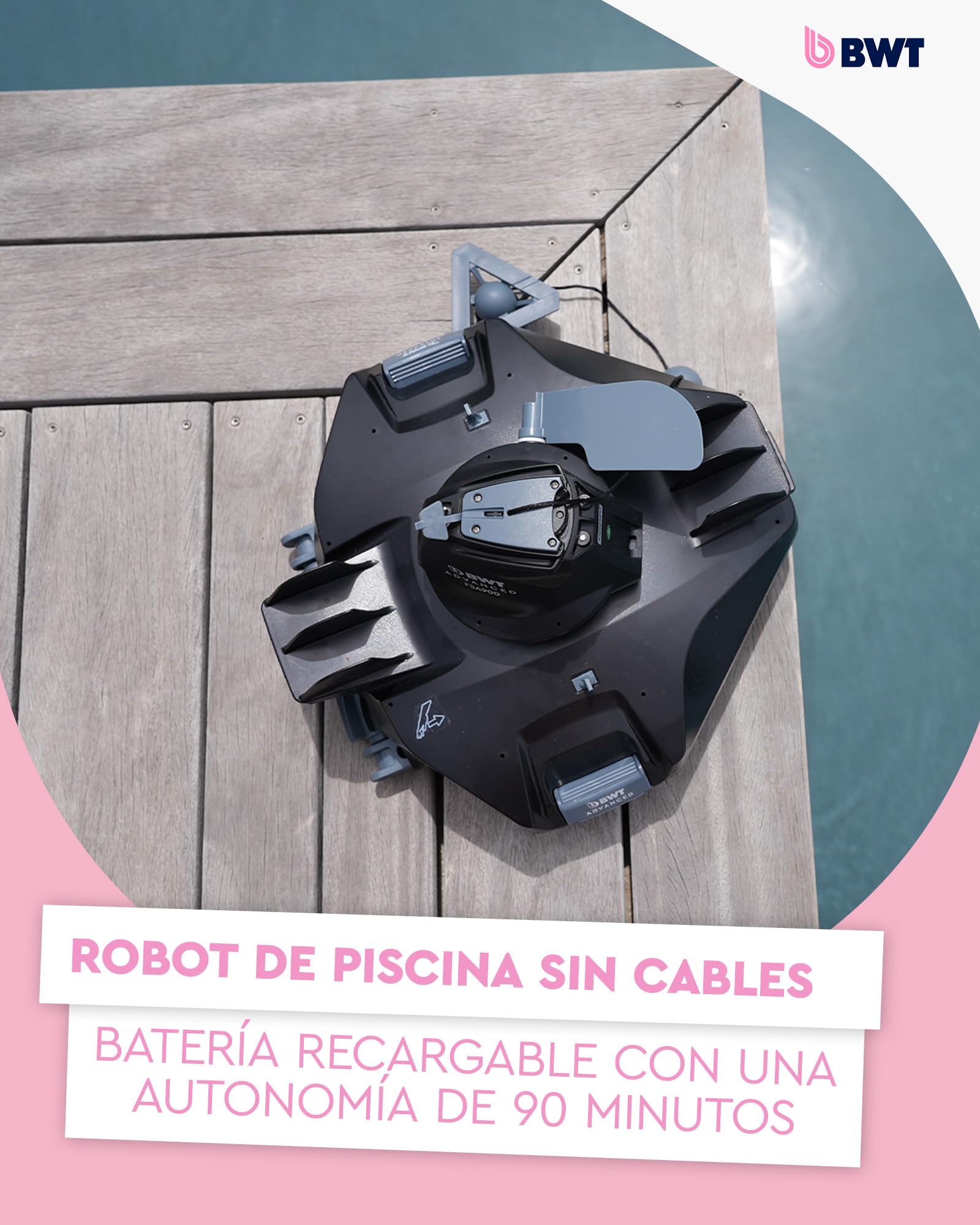 BWT Robot limpiafondos de Piscina FSA900 - Poolboy automático eléctrico de batería para la Limpieza sin Cable del Fondo Mediante el Sistema Stop & Go