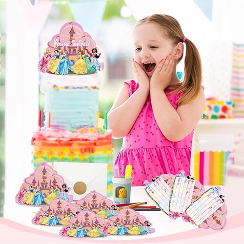 Miniatura 7 de GOGOPARTY 20 tarjetas de invitación de princesa, tarjetas de invitación para fiesta de cumpleaños de princesa con etiquetas adhesivas, 20