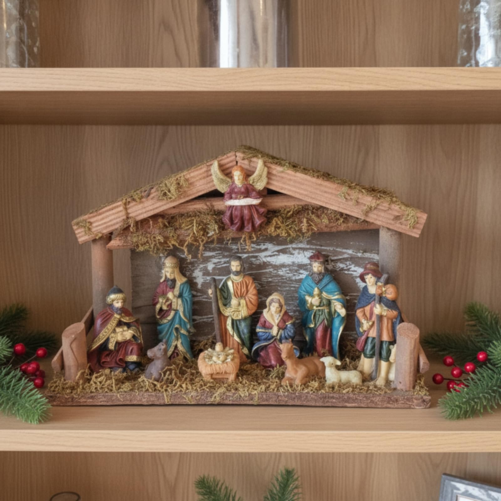 Crèche Noël Lumineuse Crèche Noël Complète Style Européen Figurines la Nativité pour Collectionneurs, Salon