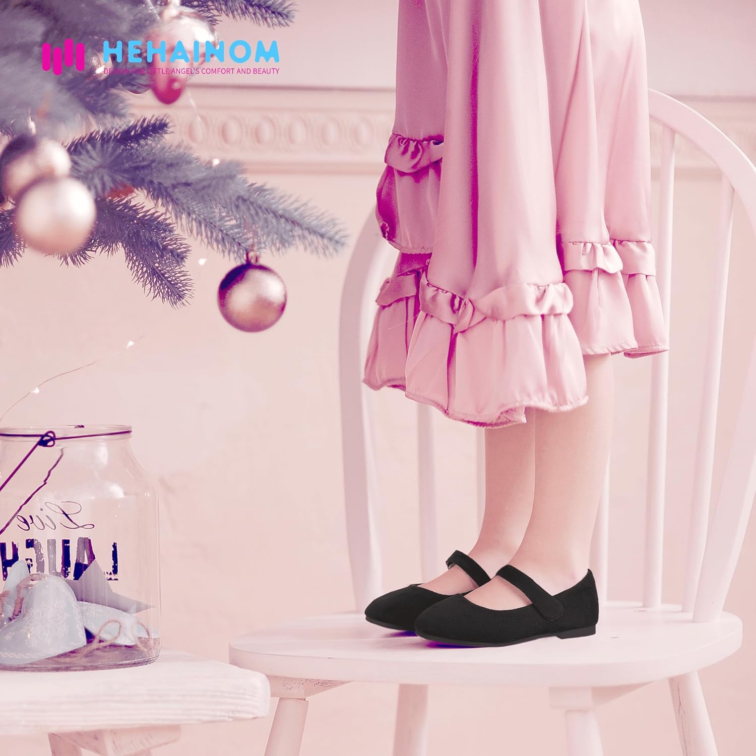 Hehainom Toddler Girls Flats Mary Jane Flower Girl Dress Shoes School Wedding Party Shoes - Image 2