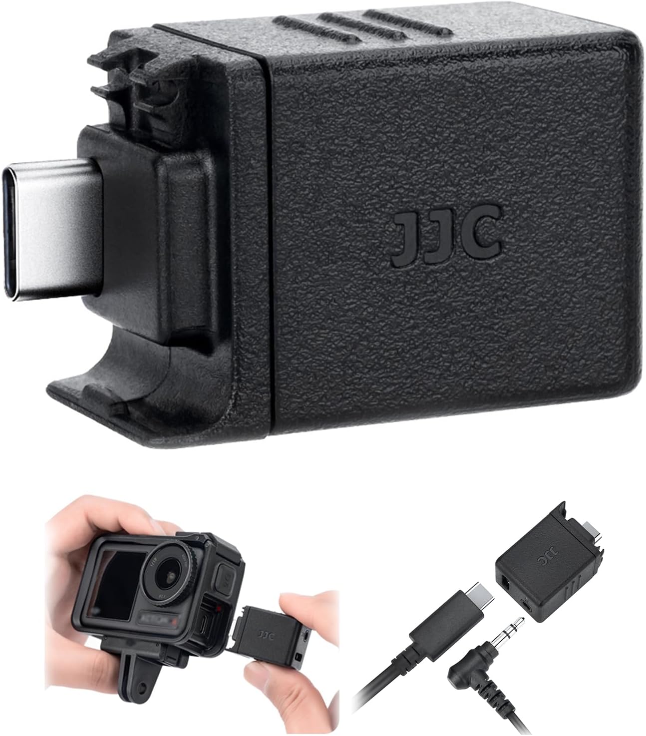 JJC Audio Adapter for DJI Osmo Action 4/5 Pro, Supports Mic Audio Input, Clear Vocal Recording During High-Speed Activities with Type-C and 3.5mm Ports