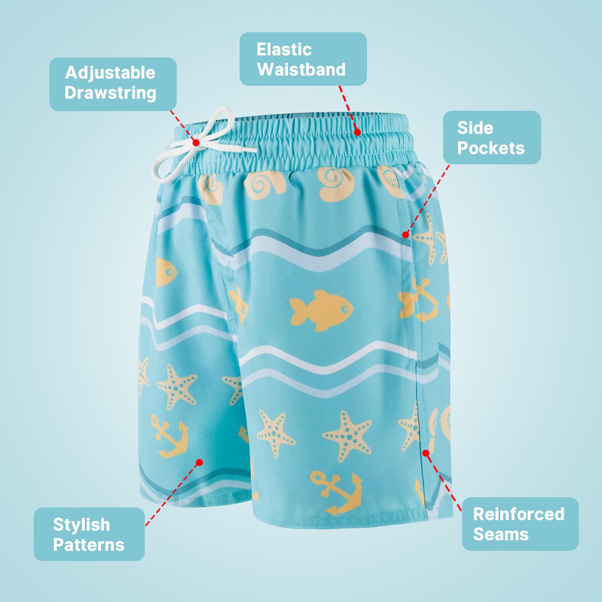 BIG ELEPHANT Lot de 2 Shorts de Bain Garçon avec Doublure Compressive, Protection UV UPF 50+, Maillot de Bain Séchage Rapide