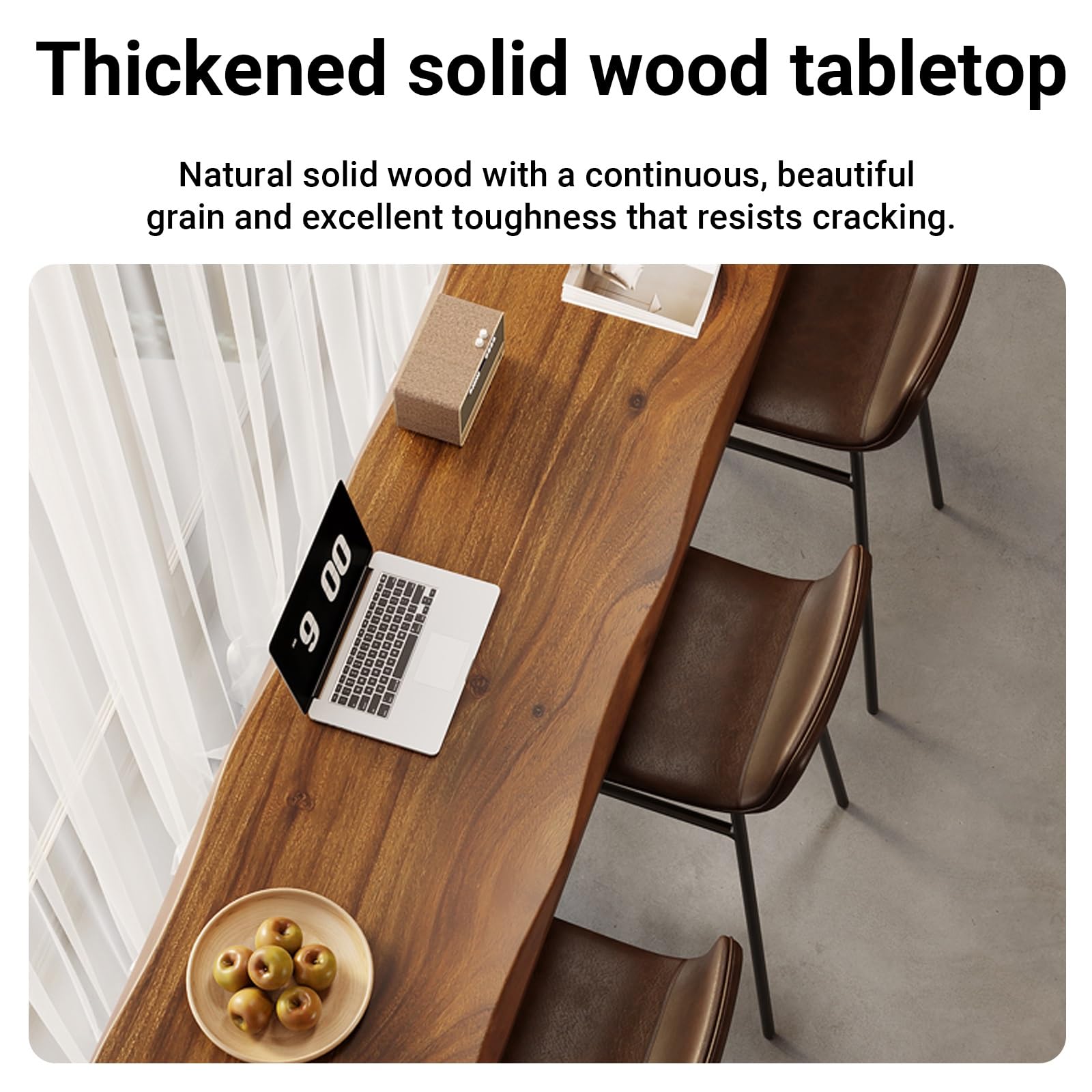 Tavolo da pranzo moderno in noce, altezza bar industriale (240 cm / 94.4in), per caffetterie e uso domestico, design stretto, sgabelli non inclusi
