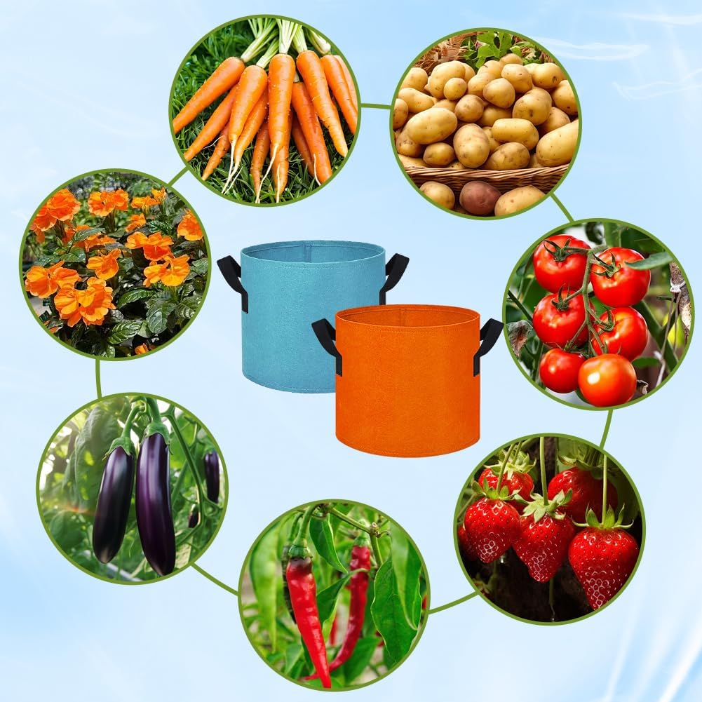 5 Gallon Grow Bags 16 Pack Multicolor Fabric Plant Pots with Handles Nonwoven Potato Grow Bags Plant Growing Containers Bag for Garden Fruit Vegetable Flower(Orange+Blue+Yellow+Green)