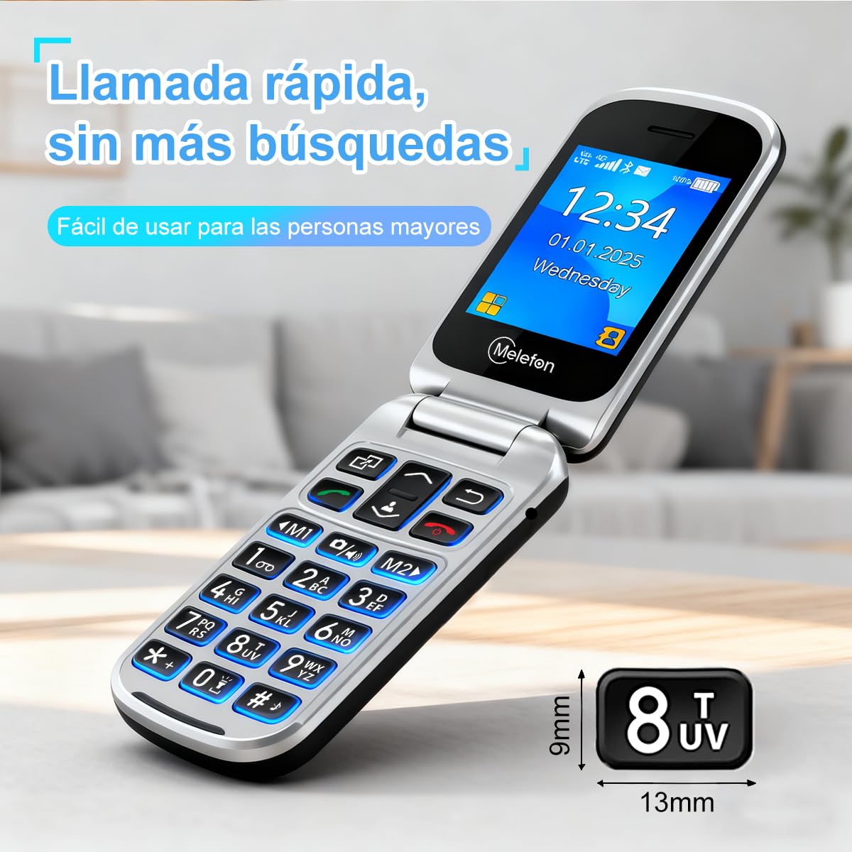4G Teléfono Móvil de Tapa para Mayores,Botones y Teclas Grandes,Pantalla de 2,4 Pulgadas,Llamada Rápida,1350mAh Batería,Fácil Uso para Ancianos