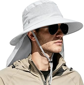 Outdoor Sun Hats with Stowable Neck Flap for Men Women UPF 50+ Mesh Summer Bucket Hat Wide Brim for Fishing Safari Hiking