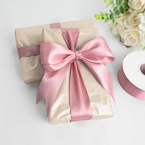 Miniatura 529 de Cinta de satén rosa polvoriento de doble cara de 1/4 pulgadas x 50 yardas, cintas de poliéster polvorientas para envolver regalos, cinta de tela