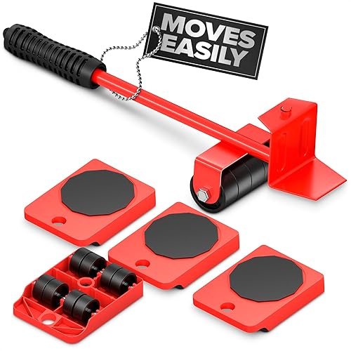 Furniture Lifter Tool & Furniture Moving Sliders Set 360° Rotating Wheels Up to 220 lbs, Refrigerator Movers Sliders with Smooth Glide, Non-Scratch
