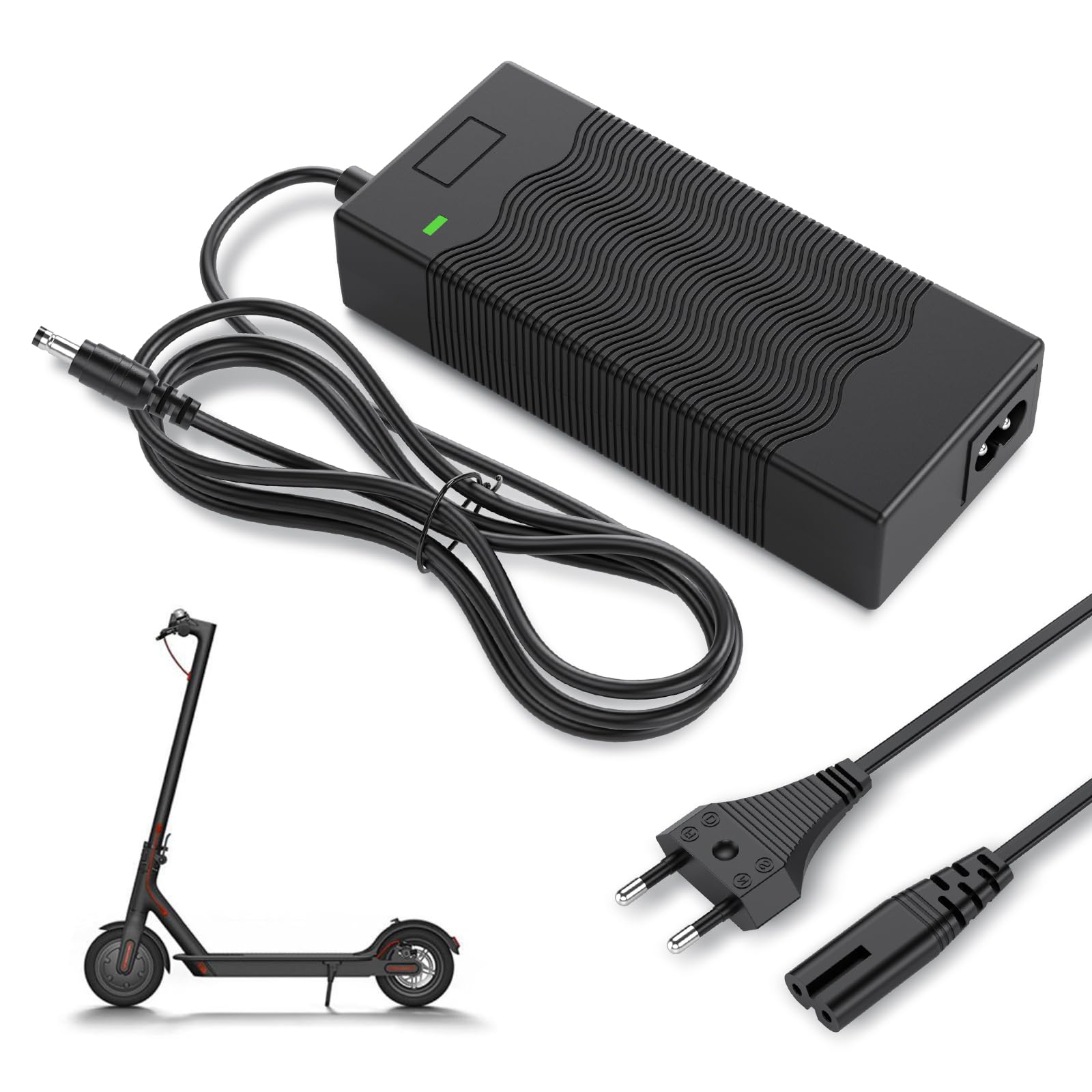 Cargador Patinete Eléctrico 42V 1,5A con Conector 5,5 x 2,5 mm, Compatible con Xiaomi M365/Pro/1S/Mi3, Ninebot E22/E25/E45/ES1/ES2/ES4, Gotrax, Bolt, Hoverboards 36V y Cargadores de e-Scooter