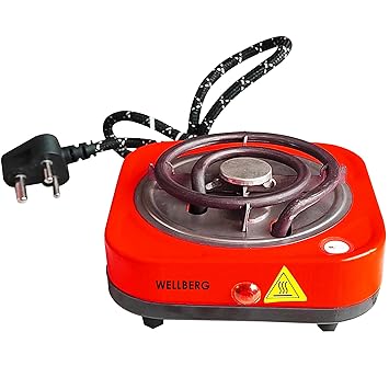 Wellberg Hot Plate Cooktop - Mini Coil Grill 500Watt|Shocked Proof & Compact|Coal And Cooking Electric Hot Plate Grill|Electric Cooking Stove|Specially For Hookah Coal|Portable Induction|Red, Manual