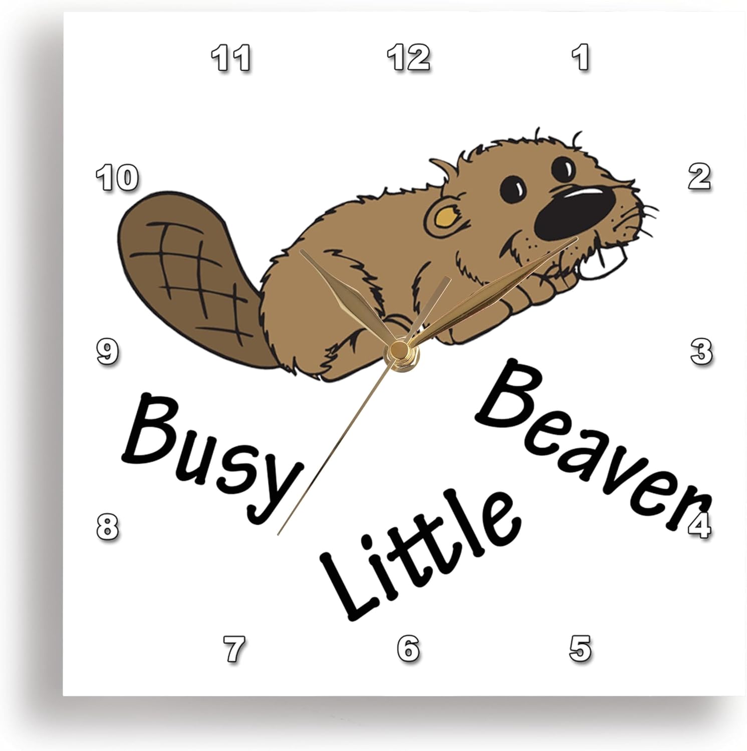 3dRose Wall Clock Silent - 15 inch - Busy Little Beaver - Funny Cartoons