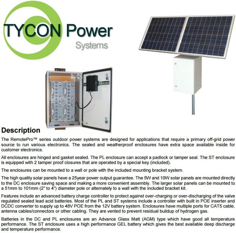 Tycon Systems RPST1224-100-140 Remotepro 35W Continuous Remote Power System - 12V 102Ah Battery44; 24V POE Voltage