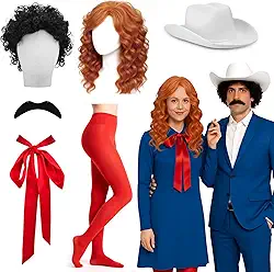 6 peças de fantasia de casal cantor de Halloween acessórios para fantasia de adultos incluem perucas chapéu de caubói meias de barba e gravata borboleta para mulheres e homens, roupas de festa