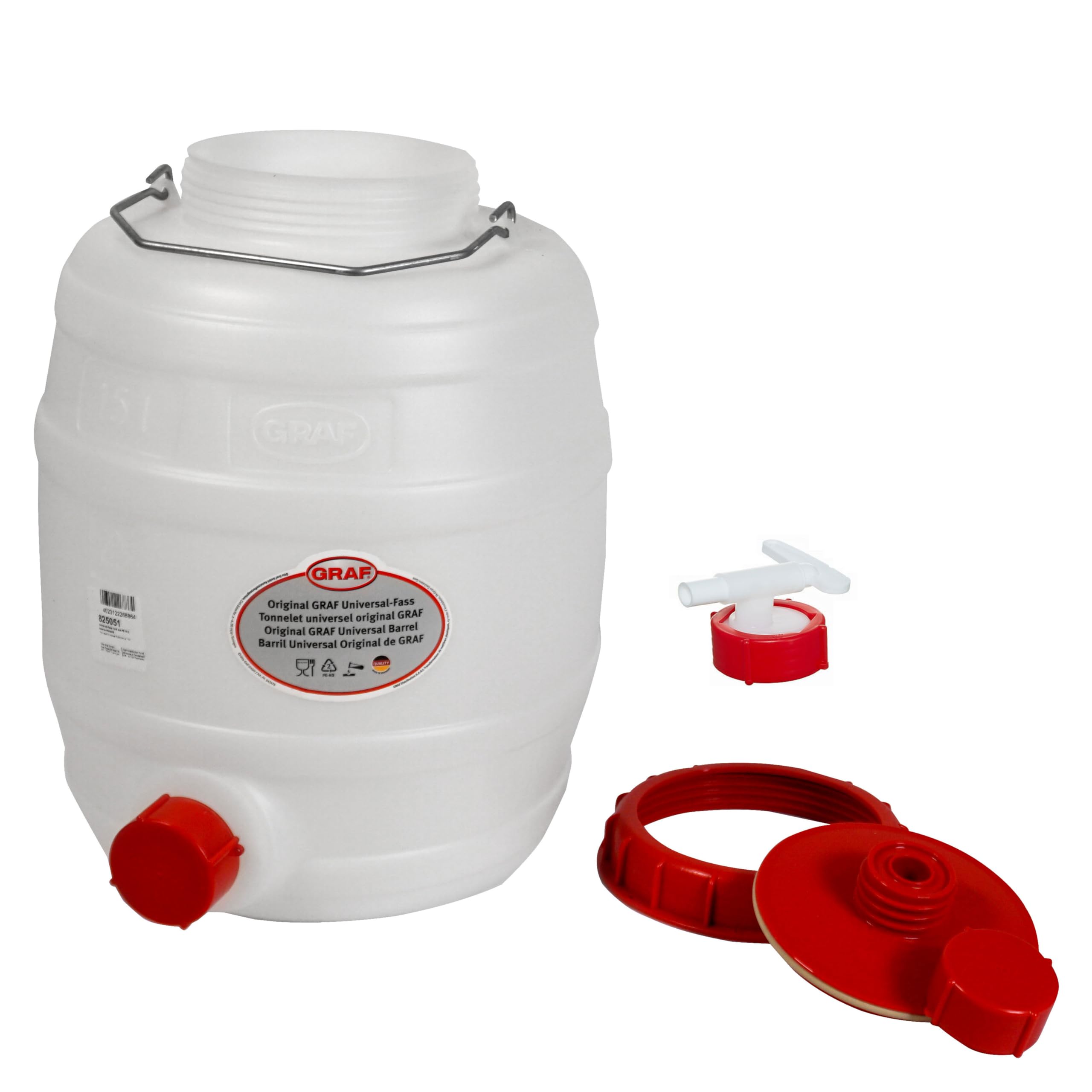 Graf Getränkefässer Saftfässer Kunststoffässer 10-500 Liter (Graf Getränkefass Rund 15 Liter mit Auslaufhahn NW 10)