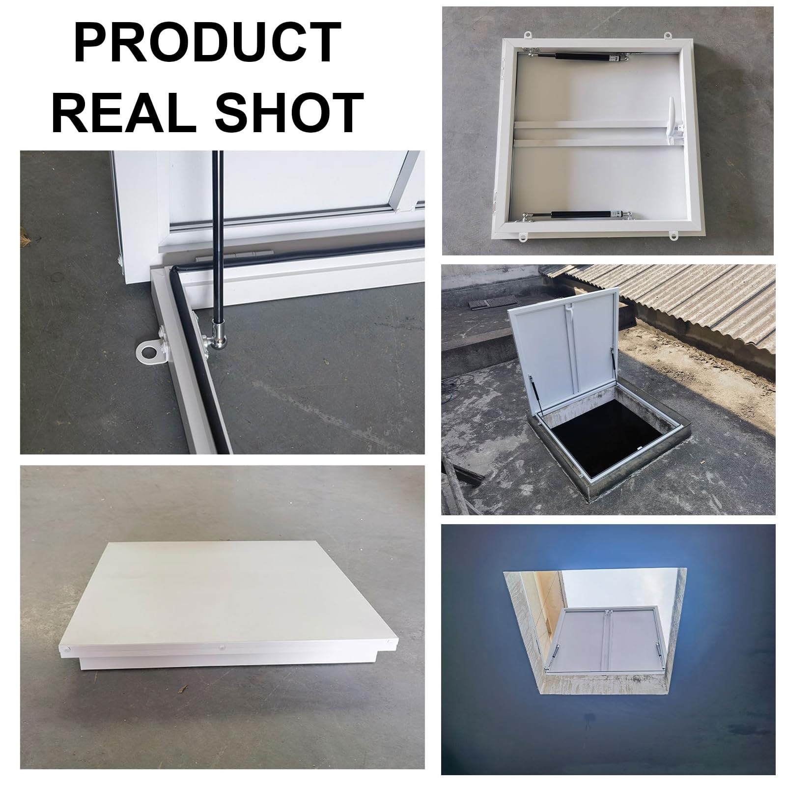 Claraboya Techo de Aluminio, Tragaluz de Techo con Manija de Bloqueo, Puerta Antirrobo de Acero, Claraboya Cubierta con Tapa de Acceso de Emergencia, Tapa de Pozo(White,60x60cm/24x24in)
