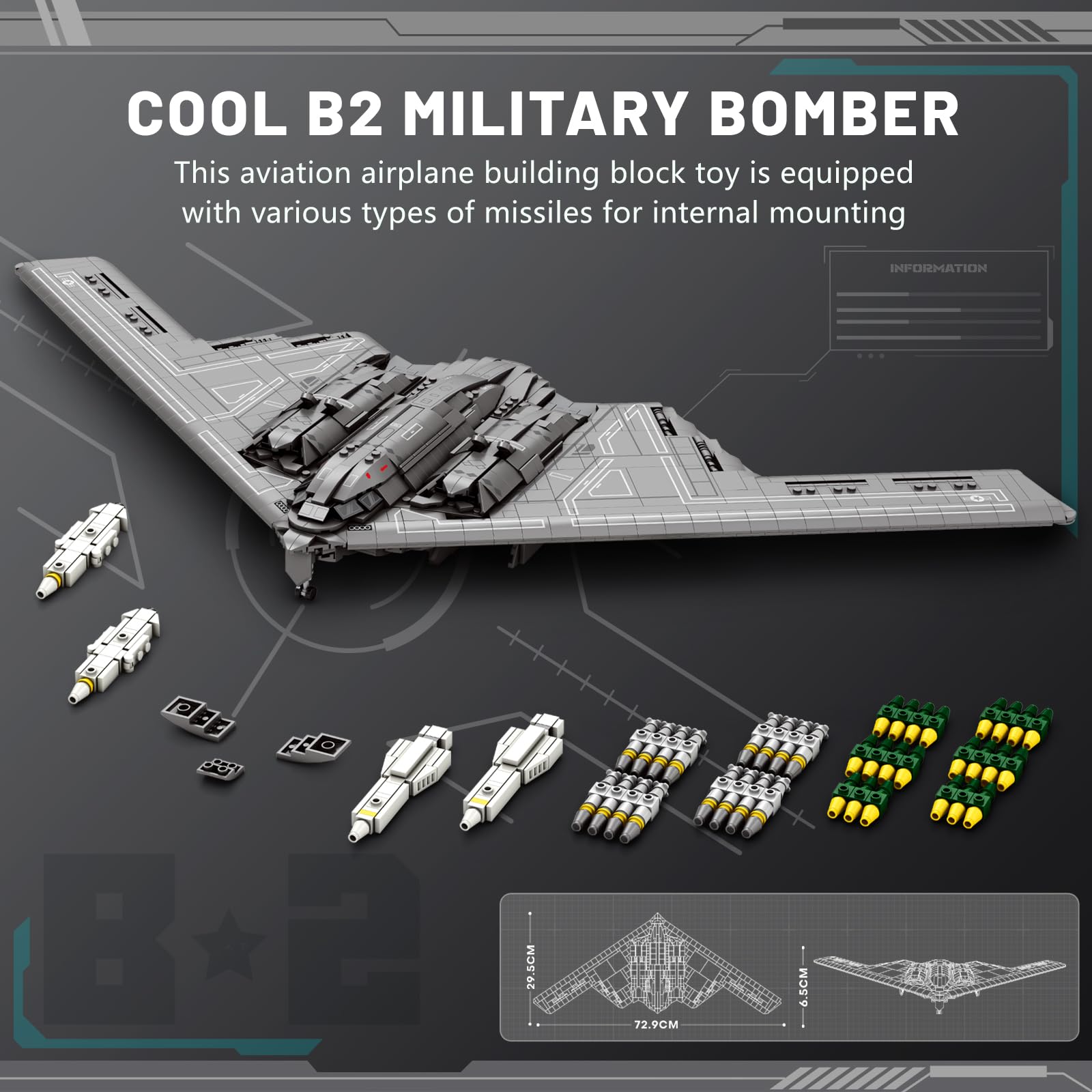 JMBricklayer Military Bomber Plane Building Blocks Set for Adults 60013 B2 Fighter Jet Airplane Model - Image 3